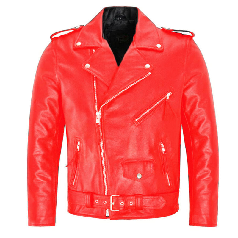 Red Casual Leather Clothing Motorcycle Men's Leather Coat 4