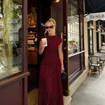 Retro Printed High Waist Maxi Dress – Sleeveless Crew Neck Floor-Length Dress for Women