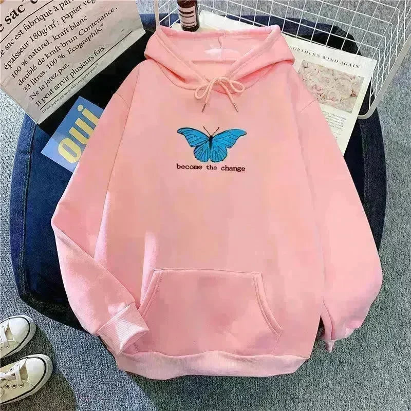 Women Single Butterfly Autumn And Winter Loose Hoodie Pullover sweatshirt - EX-STOCK CANADA