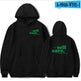 Black hoodie with 'self care.' text on front and back, on a white background.