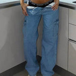 Straight Leg Cargo Pants Women High Waist Casual Baggy Pants - EX-STOCK Canada