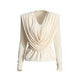 Top Fashion Swing pleated draping cowl neck blouse top - EX-STOCK CANADA