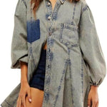 Women's Long Lantern Sleeve Button Denim Dress - EX-STOCK Canada