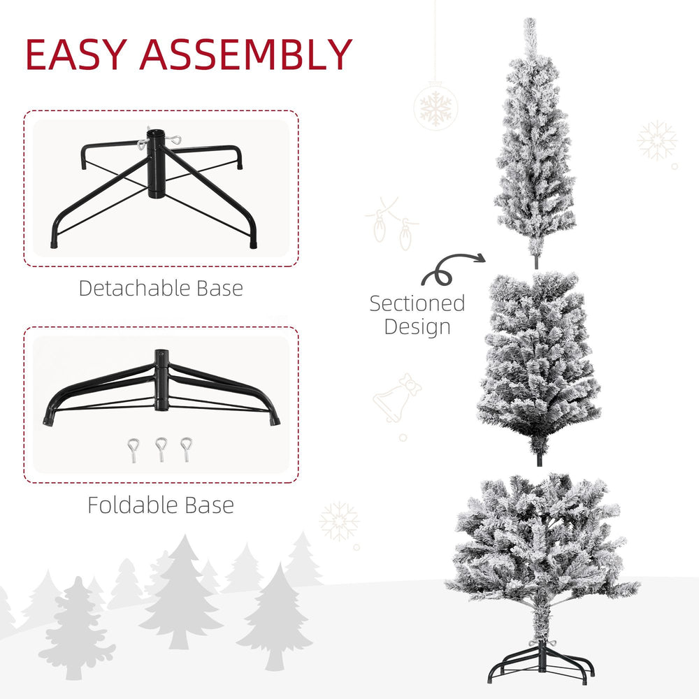 6ft Flocked Christmas Tree, Pencil Christmas Tree With Realistic Branch Tips, Folding Metal Stand, Black EX-STOCK Canada 