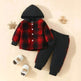 Toddler Baby Boy Classic Plaid Hooded Long Sleeve Shirt Contrast Color Trousers Suit Two piece for boys - EX-STOCK Canada
