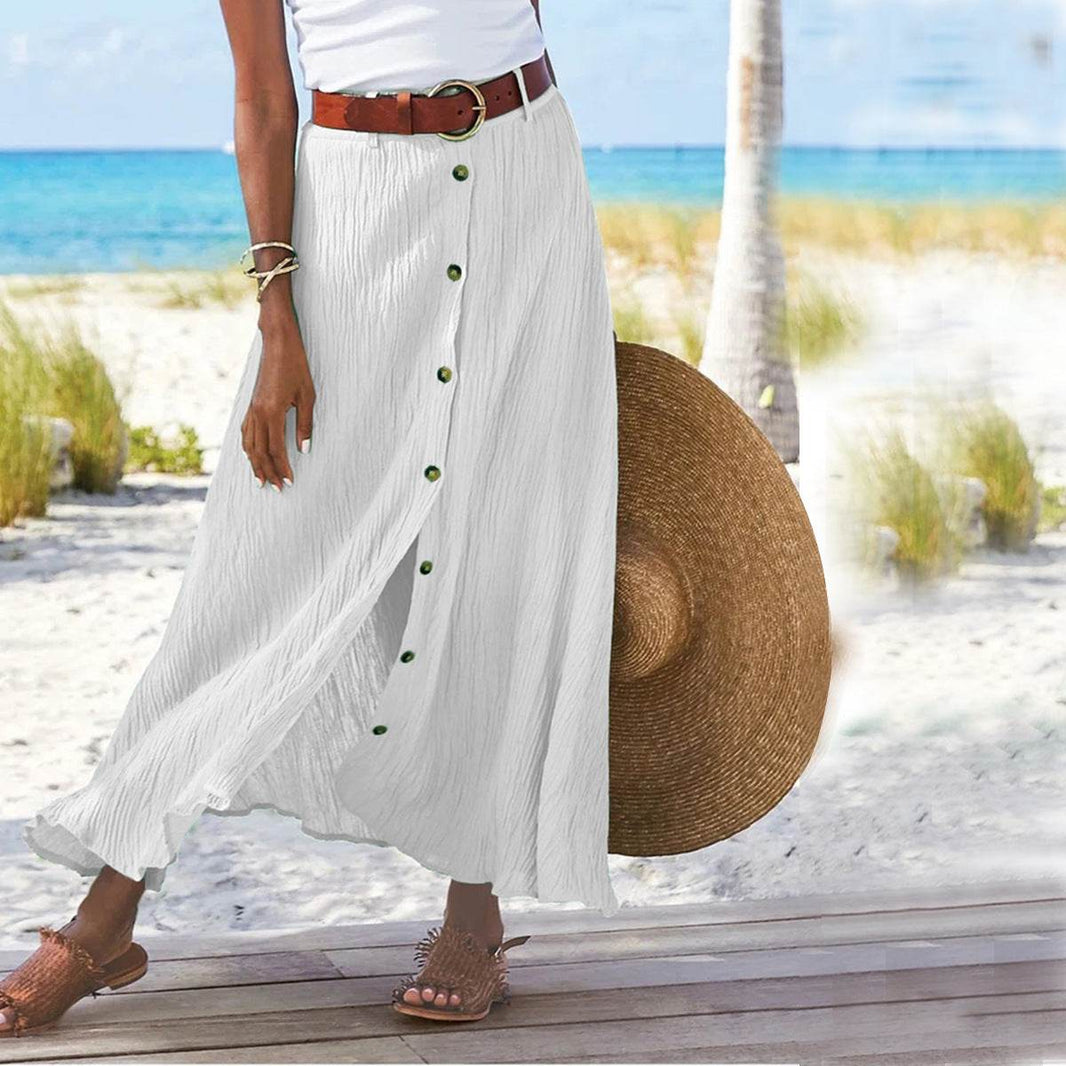 Women's summer Fashion Cotton Linen A-Line Hip Mid Waist Long maxi Skirt - EX-STOCK Canada