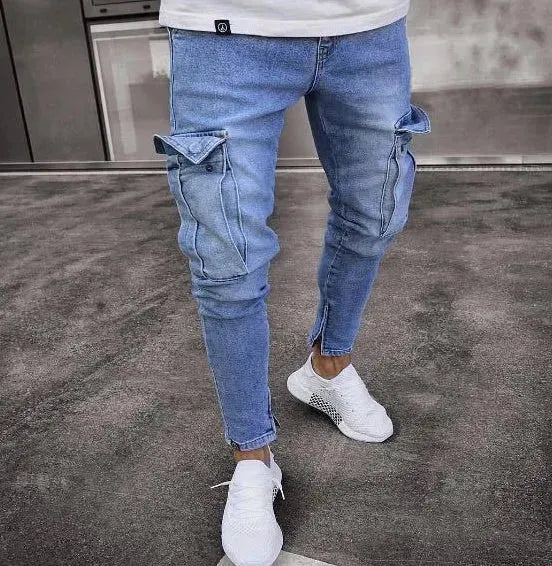 Cargo Hole Denim Jeans Men pant slim fitted - EX-STOCK CANADA