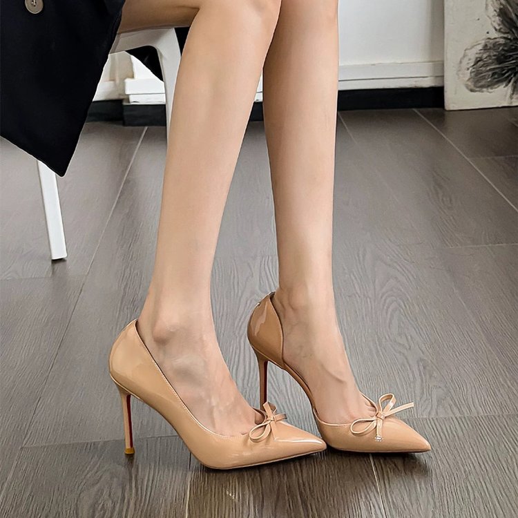 Sexy Pointed Thin Heel High-heeled Shoes For Women, Versatile Bow Tie Single Shoes 