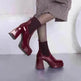 Buy Women Platform Block heel Patent leather boot Woolen winter boot - EX-STOCK Canada