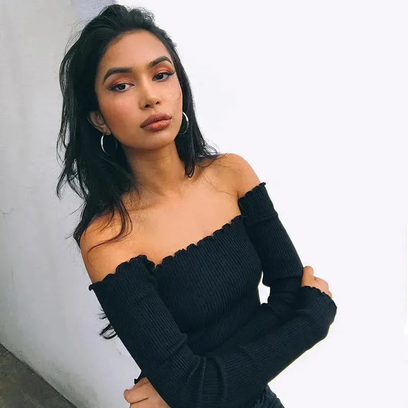 Sexy Cotton Blend Crop Top Off Shoulder Black Red Crochet Women Brandy Elegant Short Tank Crop Tops Bustier - EX-STOCK CANADA