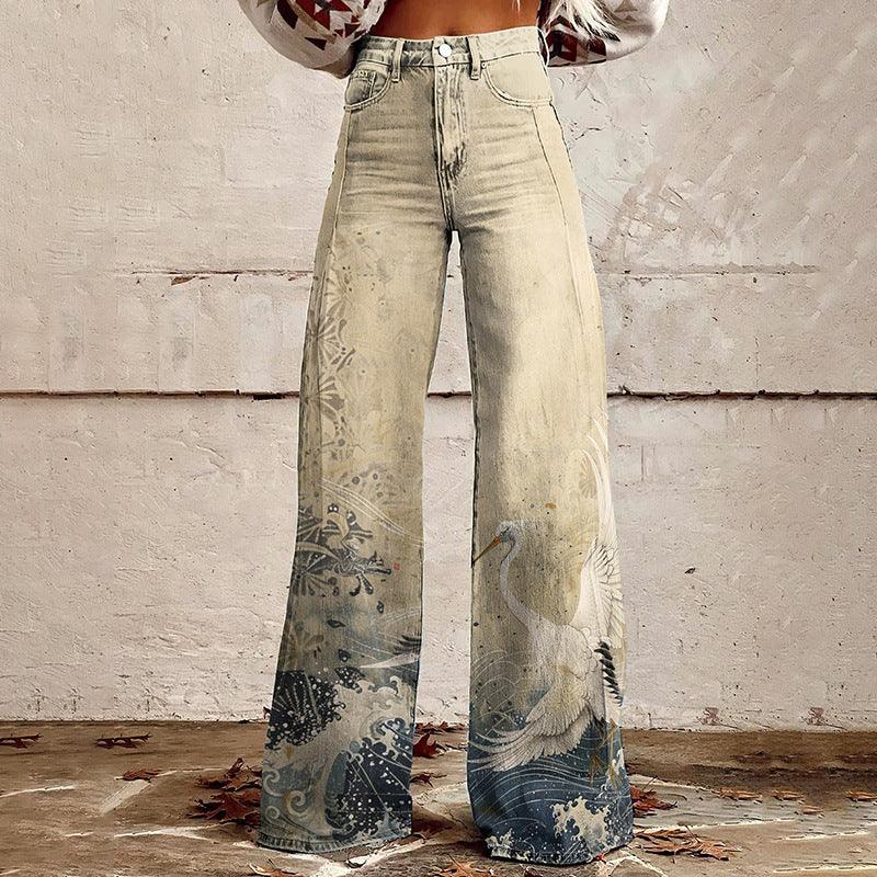 Horn Simulation Denim Trousers Loose Pants For Women 