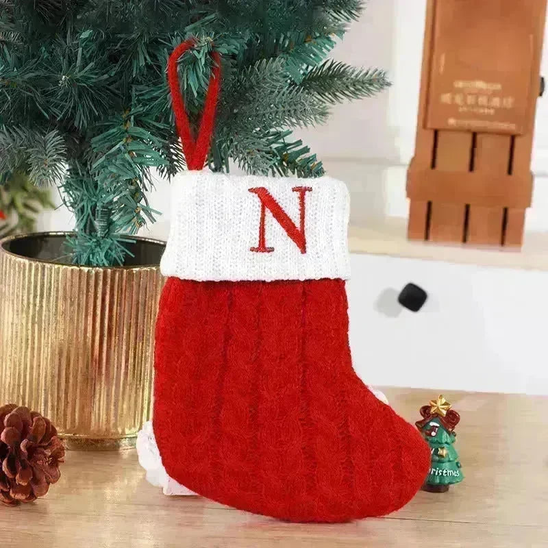 Cute Letters Christmas Stockings Decorative Creative Tree Pendant Wool Knitted Socks - EX-STOCK CANADA