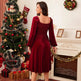 Women's Vintage Christmas Party Long Sleeve Red Velvet Dress Square Collar Dress Elegant Slimming Waist Autumn Women's Clothing EX-STOCK Canada 