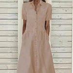 Women's European And American Lapel Casual loose button down Midi Denim jeans Mum Dress - EX-STOCK Canada