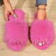 Fashion Open-toed Plush Slippers Winter Warm Indoor Bedroom Floor Soft Fluffy Slipper For Couple Solid Color House Shoes Women - EX-STOCK Canada