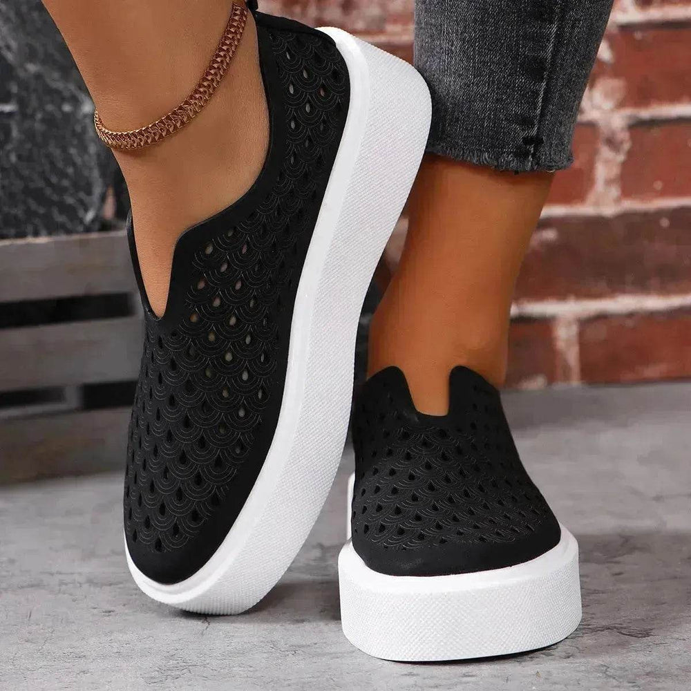 Fashion Hollow Flats Shoes Casual Versatile Thick Sole Slip-on Shallow Sneakers Shoes For Women - EX-STOCK Canada