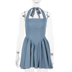 Women sleeveless Sling Waist jeans Denim Dress Backless halter neck flared mini dress - EX-STOCK Canada