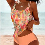Bikini Beach Print Suspender Swimsuit Suit - EX-STOCK Canada