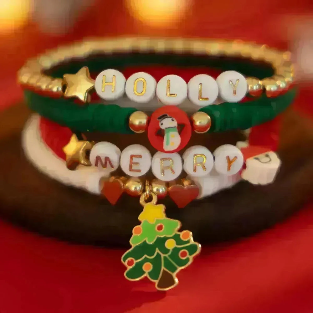 Christmas Polymer Clay Color Bracelet set  Xmas gift idea - EX-STOCK CANADA