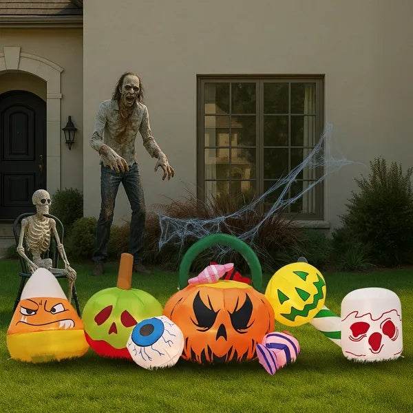 8FT Long Halloween Inflatables Pumpkins Eyeball Candy Outdoor Decorations, Blow Up Yard Decoration With Built-in LEDs Lighted For Lawn Garden Outside Indoor Decor - EX-STOCK Canada