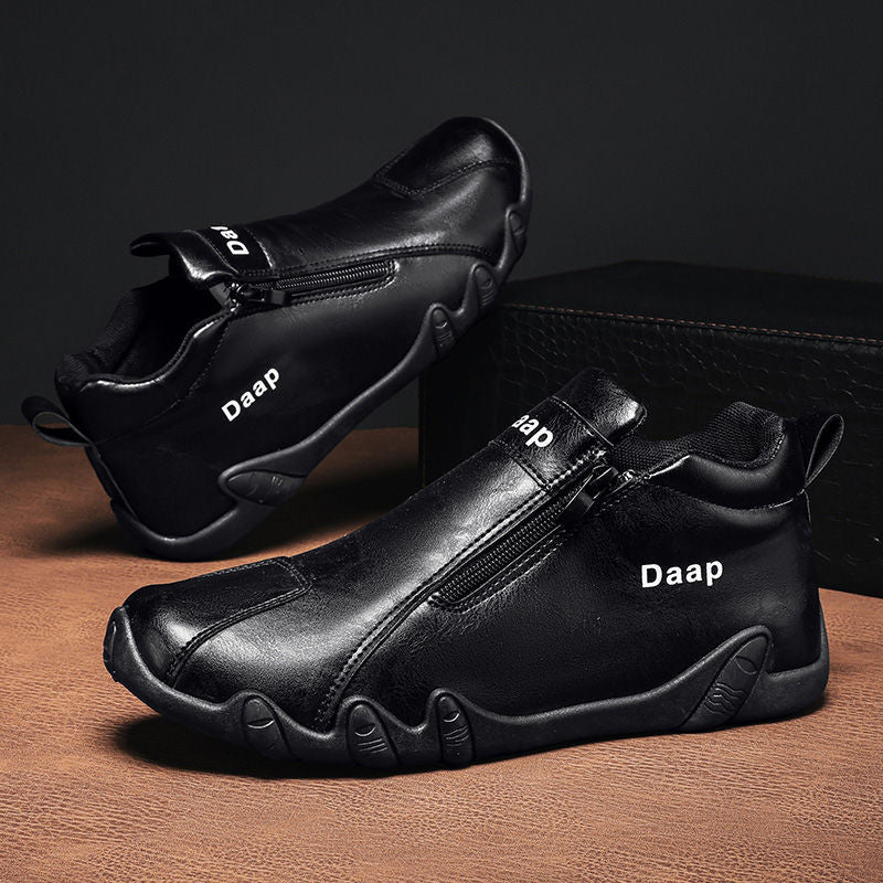 Men's Side-Zip Low-Top Casual Shoes | Black, White & Khaki | 39–44
