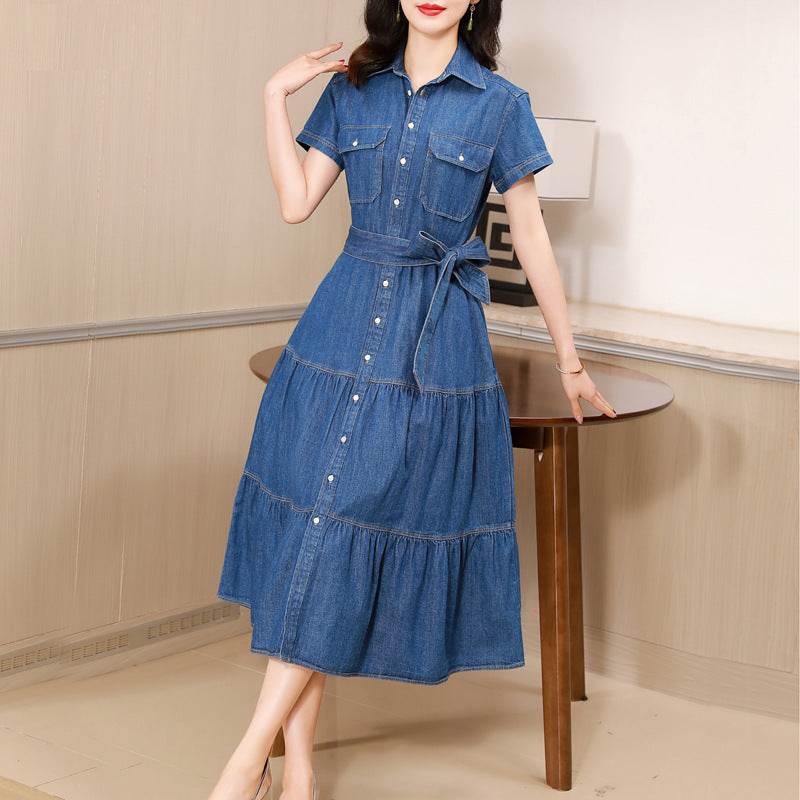 Classy Elegant Single Breasted Denim flared Midi Dress - EX-STOCK Canada