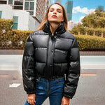 New Leather Puffer Cropped Jacket Warm Stand Collar Short Coat Y2K Cotton padded Jacket Women - EX-STOCK Canada