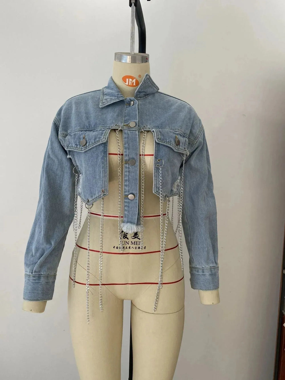 Short Frayed Denim Jacket Women Chain Fashion Style - EX-STOCK CANADA