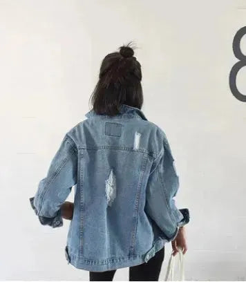 Unisex Casual Loose Wash Water Outwear Frayed Denim Jacket - EX-STOCK CANADA