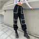 White Stripe Cargo Pants Women Trousers Pockets Patchwork Contrast Color High Waist Pants Hip Hop Capris - EX-STOCK Canada