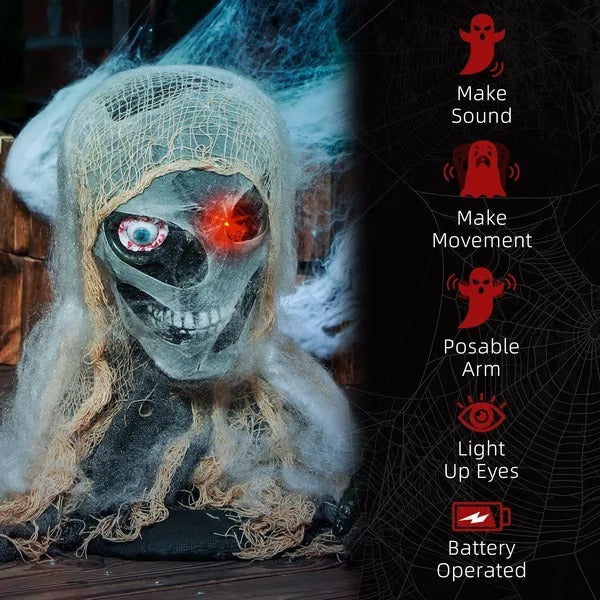 Halloween Animated Mummy With Glowing LED Eyes, Animatronic Halloween Decoration, Battery Operated EX-STOCK Canada 