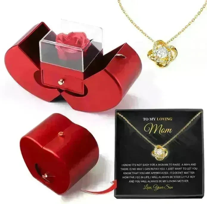 Fashion Jewelry Box Red Apple Christmas Gift Necklace Eternal Rose For Girl Mother's Day Valentine's Day Gifts With Artificial Flower Rose Flower Jewelry Box - EX-STOCK CANADA
