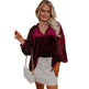 Elegant Fashion Sequined Long sleeve Suede V-neck Blouse top  women - EX-STOCK CANADA
