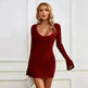 Chic Ladies Bodycon U-neck Long-sleeved Dress Charming Slim Hip-hugging Short Mini  Dresses  for Women - EX-STOCK CANADA