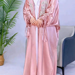 Simple Middle East Turkey Solid Color Plus Size Satin Robe Dubai Abaya Coat Turkey Abaya Kimono - EX-STOCK Canada