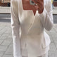 Women's Double-Breasted Square Neck Blazer | Fitted White Solid Colour Jacket | XS–XL