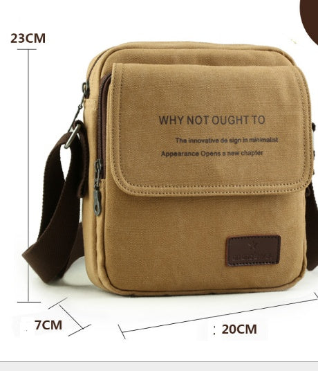 Brown crossbody bag with dimensions labeled on a white background