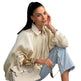 Women's Loose Pleated Zip-Front Jacket – Balloon Sleeves, 6 Colours | Sizes XS–XL