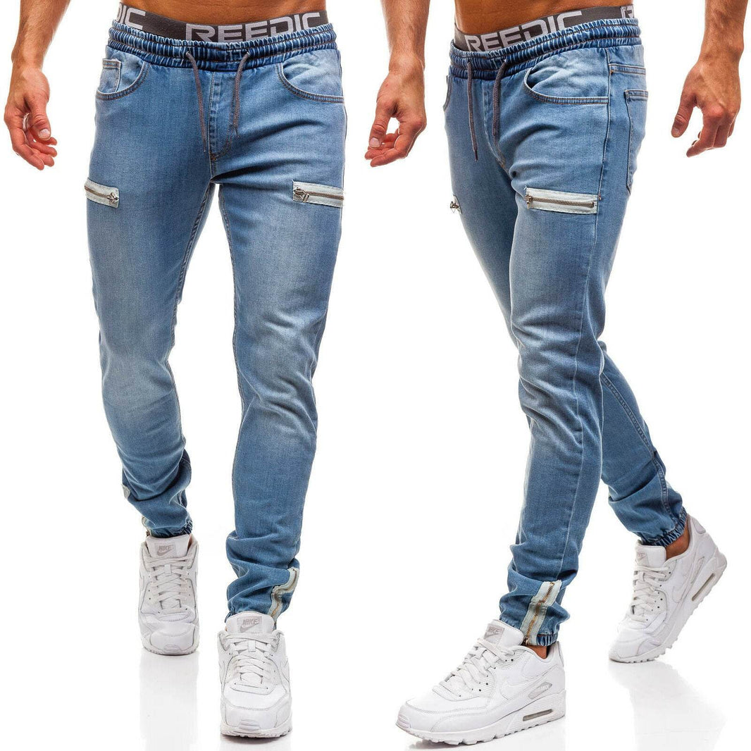 European And American Men's Denim Fabric Casual Frosted Zipper Design Jeans pant Men - EX-STOCK Canada