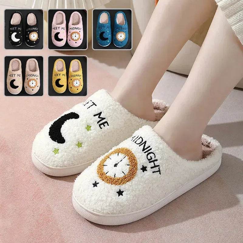 Fashion Moon And Clock Print Home Slippers Winter Warm Floor Bedroom House Shoes For Women - EX-STOCK Canada