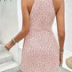 Casual Summer Halter neck Printed Dress With Tied Elegant Ladies High Neck Mini Dress. - EX-STOCK CANADA