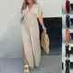 Fashion Bat-sleeved V-neck Slit Dress Summer Beach Short Sleeve Elastic Waist Split Long Dresses Womens Clothing - EX-STOCK CANADA