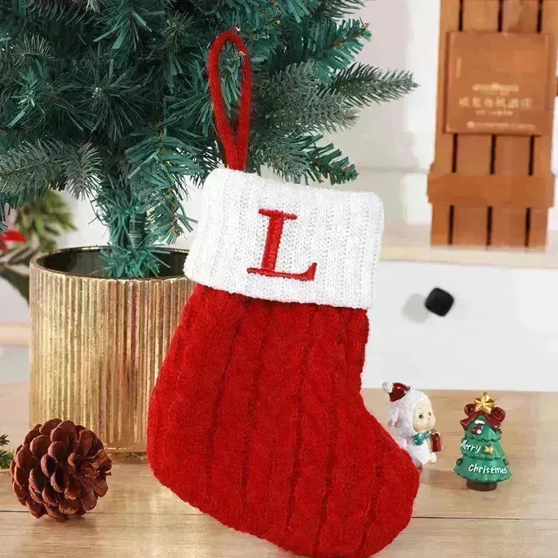 Cute Letters Christmas Stockings Decorative Creative Tree Pendant Wool Knitted Socks - EX-STOCK CANADA