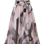Women Formal Work Office High Waist Floral Midi Big Swing Chiffon Skirt - EX-STOCK Canada