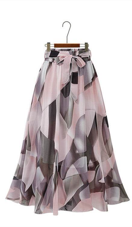 Women Formal Work Office High Waist Floral Midi Big Swing Chiffon Skirt - EX-STOCK Canada