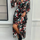Fashion Florals Print Long Sleeve Dress Casual Holiday Tight-waisted V-neck Dresses Women Clothing - EX-STOCK CANADA