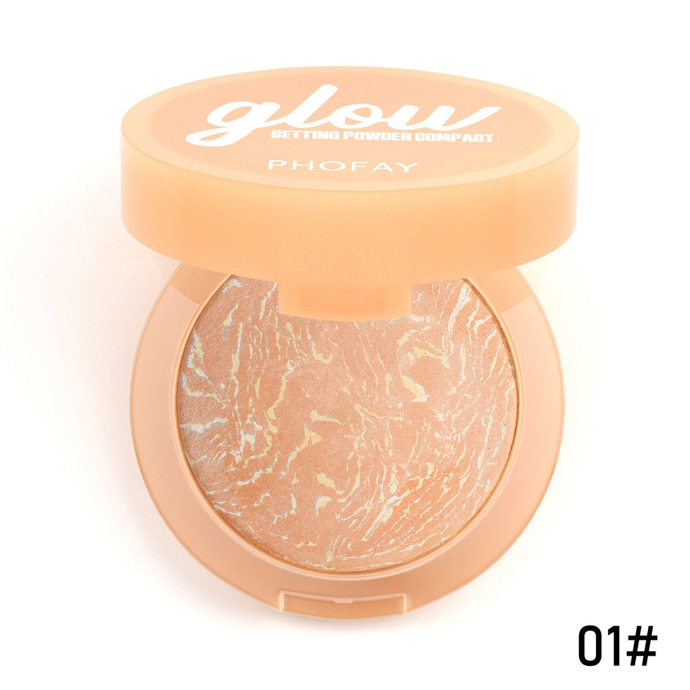 Poudre compacte avec le logo 'glow' sur un fond blanc