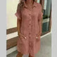 Womens Button Down Shirt Dress Summer Cotton Linen Dress V-Neck Mini Dress Casual Short Sleeve Loose Tunic Dresses - EX-STOCK CANADA
