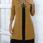 Contrast Color Buckled Round Neck Fashion Winter Sweater Dress - EX-STOCK Canada