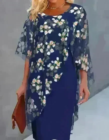 Printed  Floral Chiffon Fashion Straight Cut Modest  Dress - EX-STOCK CANADA